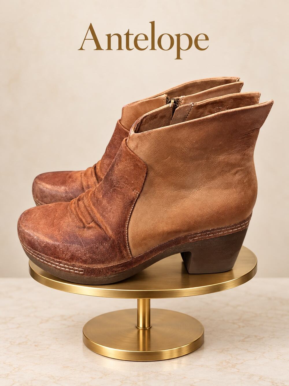 Antelope 977 Tuva Taupe Brown Leather Ankle Booties EU 41 US 10
